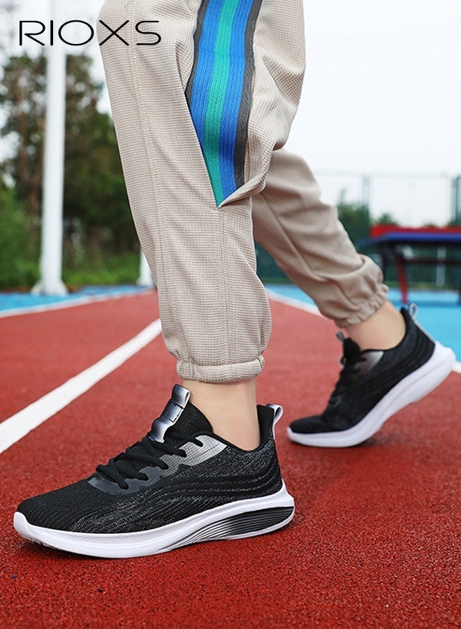 ريوكس أحذية جري للجنسين، أحذية رياضية خفيفة الوزن ومضادة للانزلاق للرجال والنساء، أحذية رياضية شبكية عادية قابلة للتنفس، أحذية مشي ناعمة ومريحة برباط، أحذية رياضية للجري والتمارين الرياضية والرحلات اليومية وصيد الأسماك، أسود - Image 4